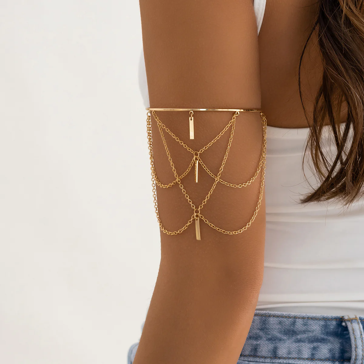 Gold Chain Tassel Arm Bracelet - Image 8