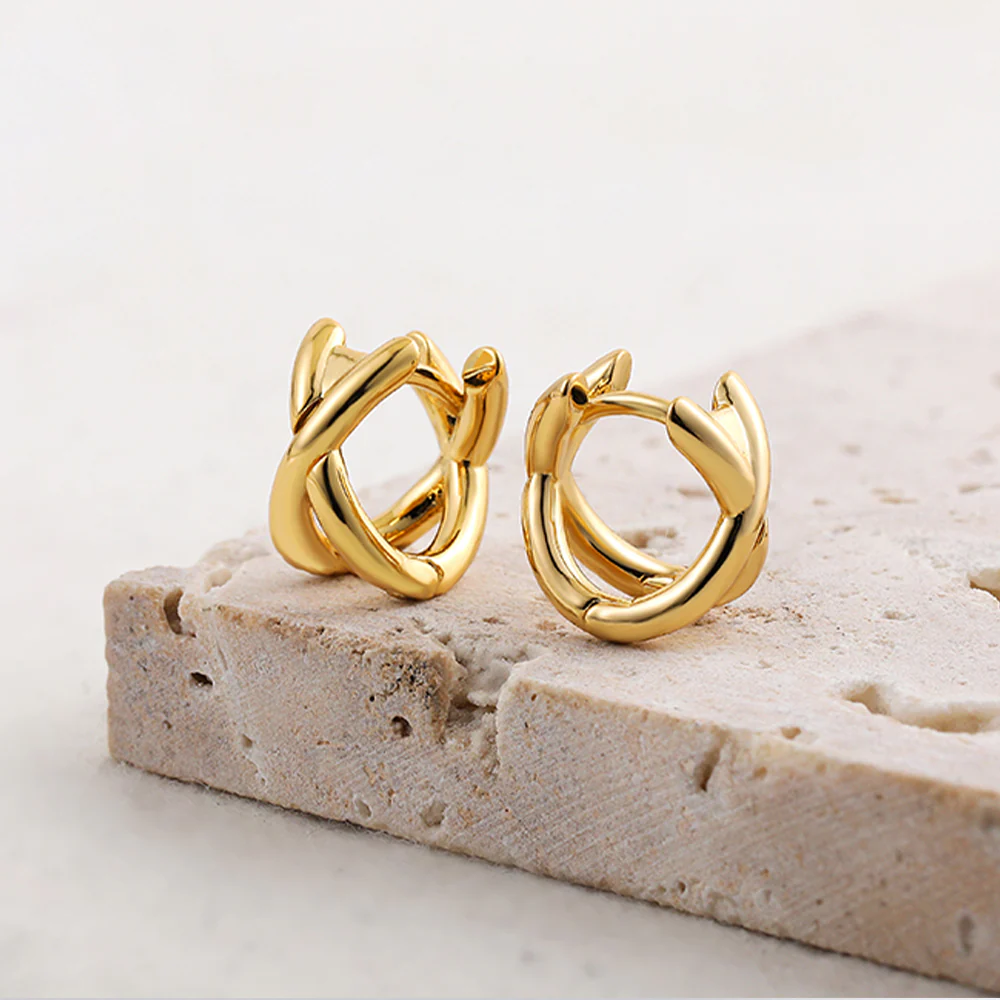 Gold Cross Huggie Hoop Earrings - Image 2
