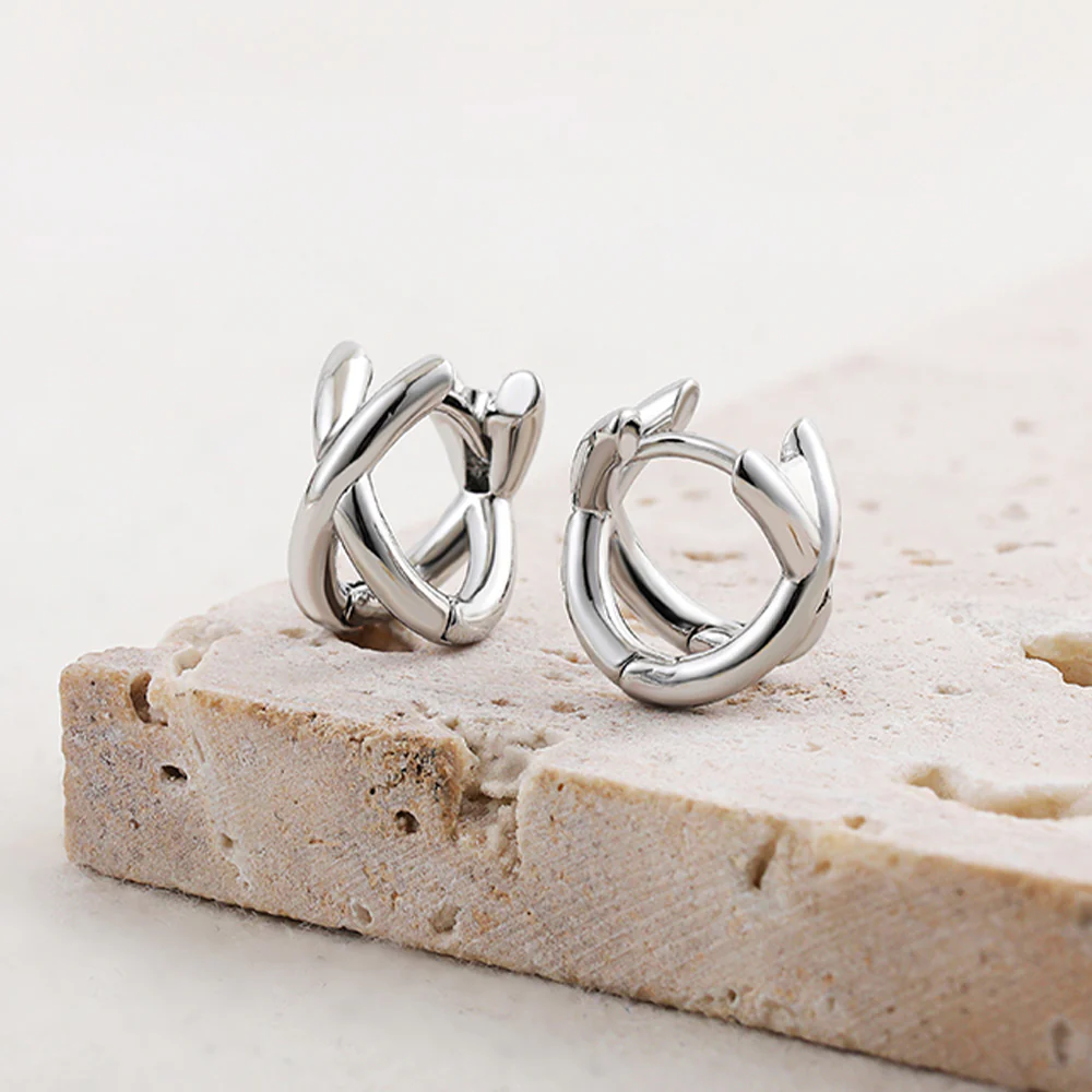 Gold Cross Huggie Hoop Earrings - Image 3