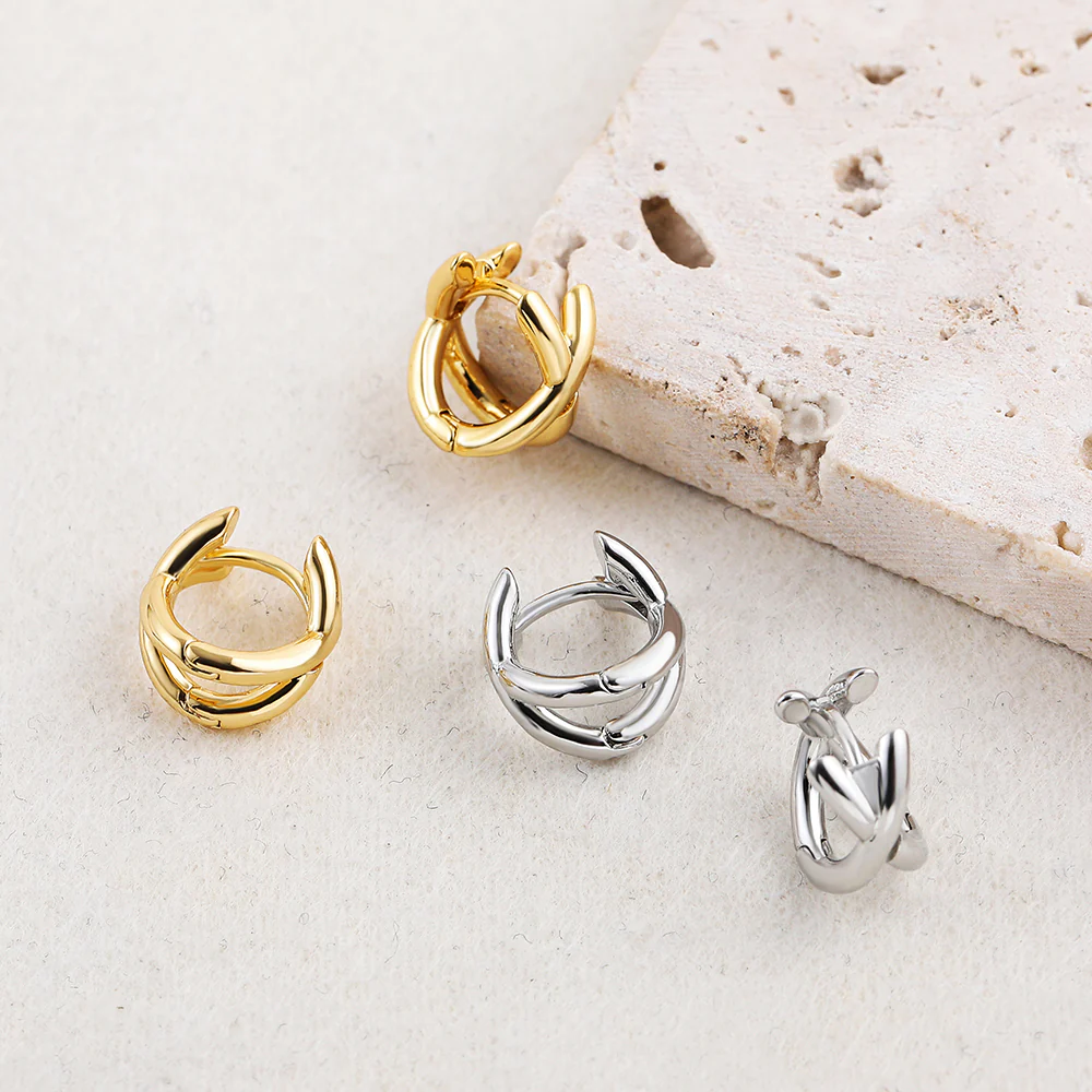 Gold Cross Huggie Hoop Earrings - Image 4