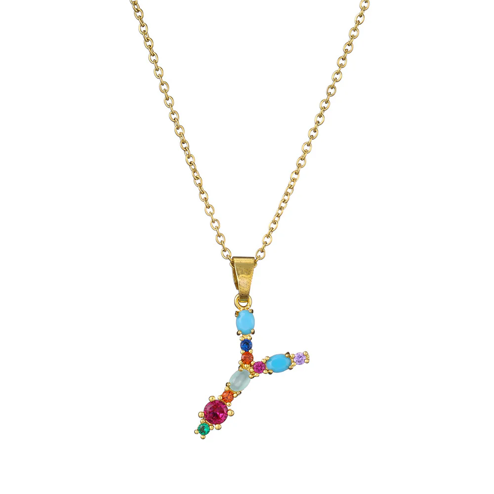 Gold Crystal Initial Pendant Necklace - Image 15