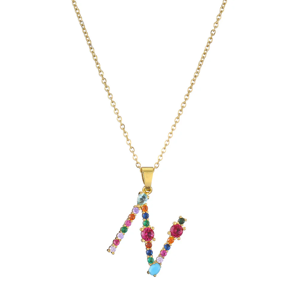 Gold Crystal Initial Pendant Necklace - Image 4