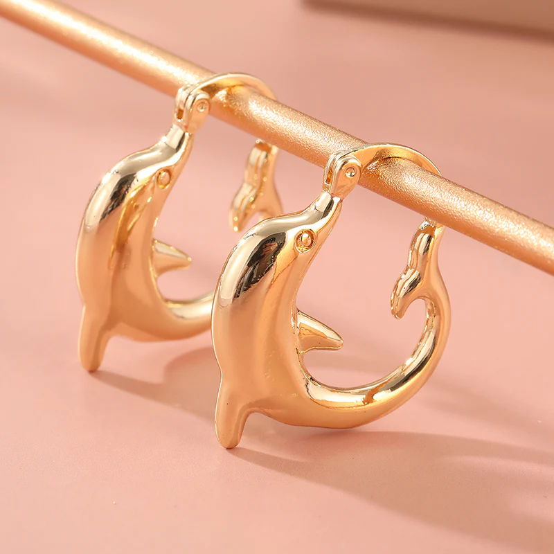 Gold Dolphin Hoop Earrings - Image 2