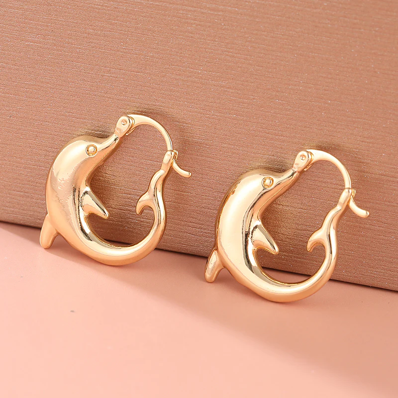 Gold Dolphin Hoop Earrings - Image 3