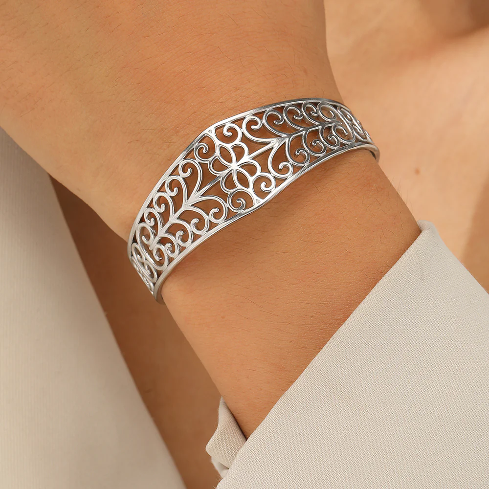 Gold Filigree Floral Cuff Bracelet - Image 2