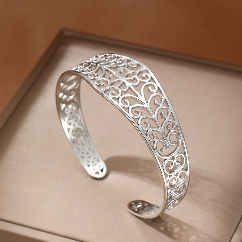Gold Filigree Floral Cuff Bracelet - Image 3
