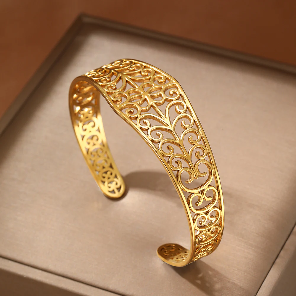 Gold Filigree Floral Cuff Bracelet - Image 4