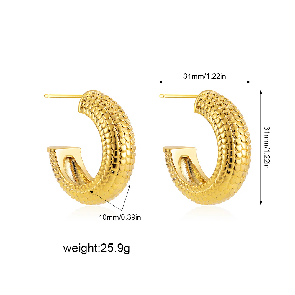Gold Fish Scale C-Hoop Earrings - Image 3