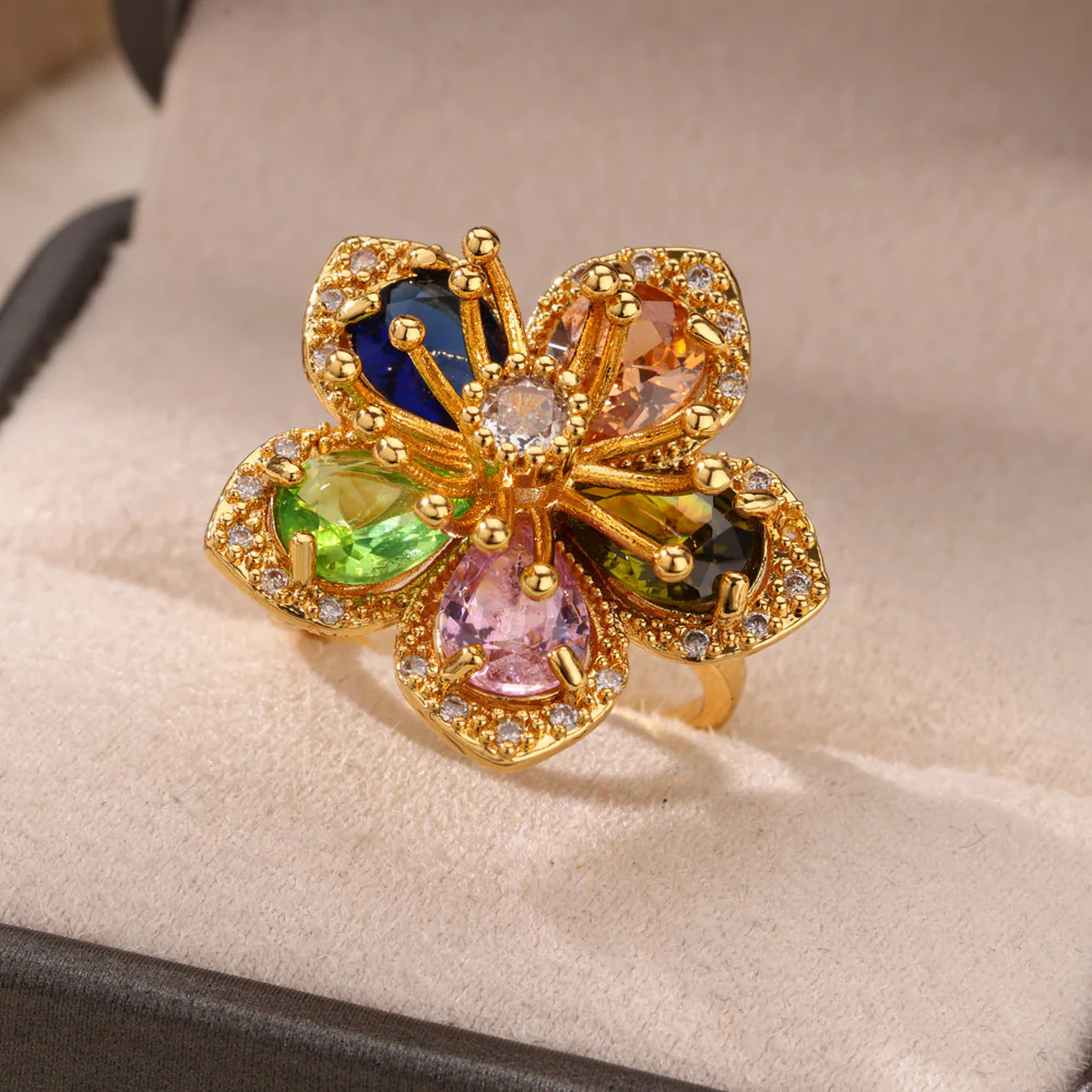 Gold Floral Adjustable Ring - Image 10