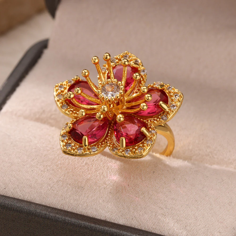 Gold Floral Adjustable Ring - Image 11
