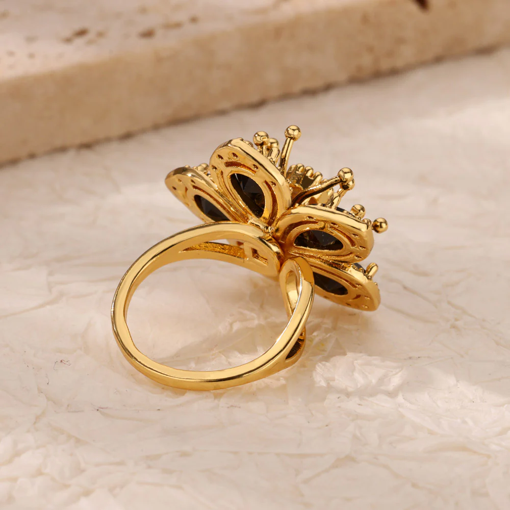 Gold Floral Adjustable Ring - Image 13