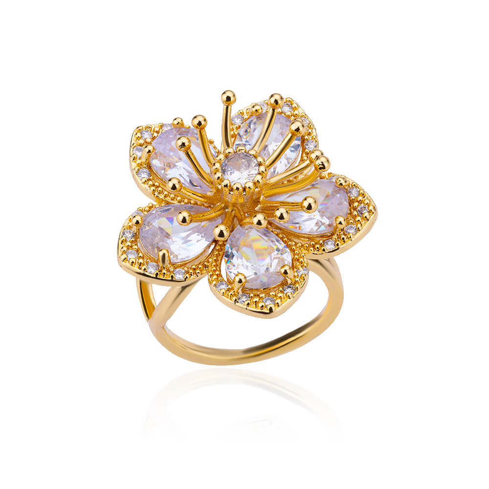 Gold Floral Adjustable Ring - Image 2
