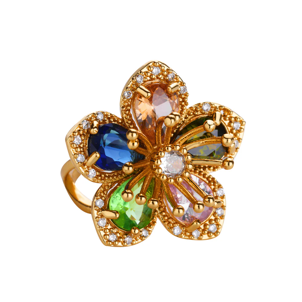 Gold Floral Adjustable Ring - Image 3