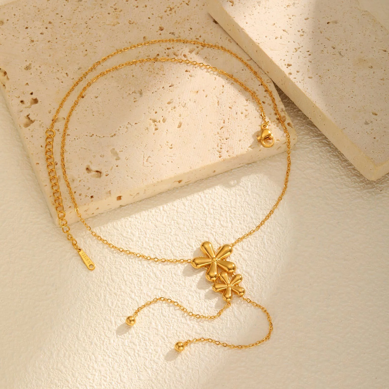 Gold Floral Drop Pendant Necklace - Image 3