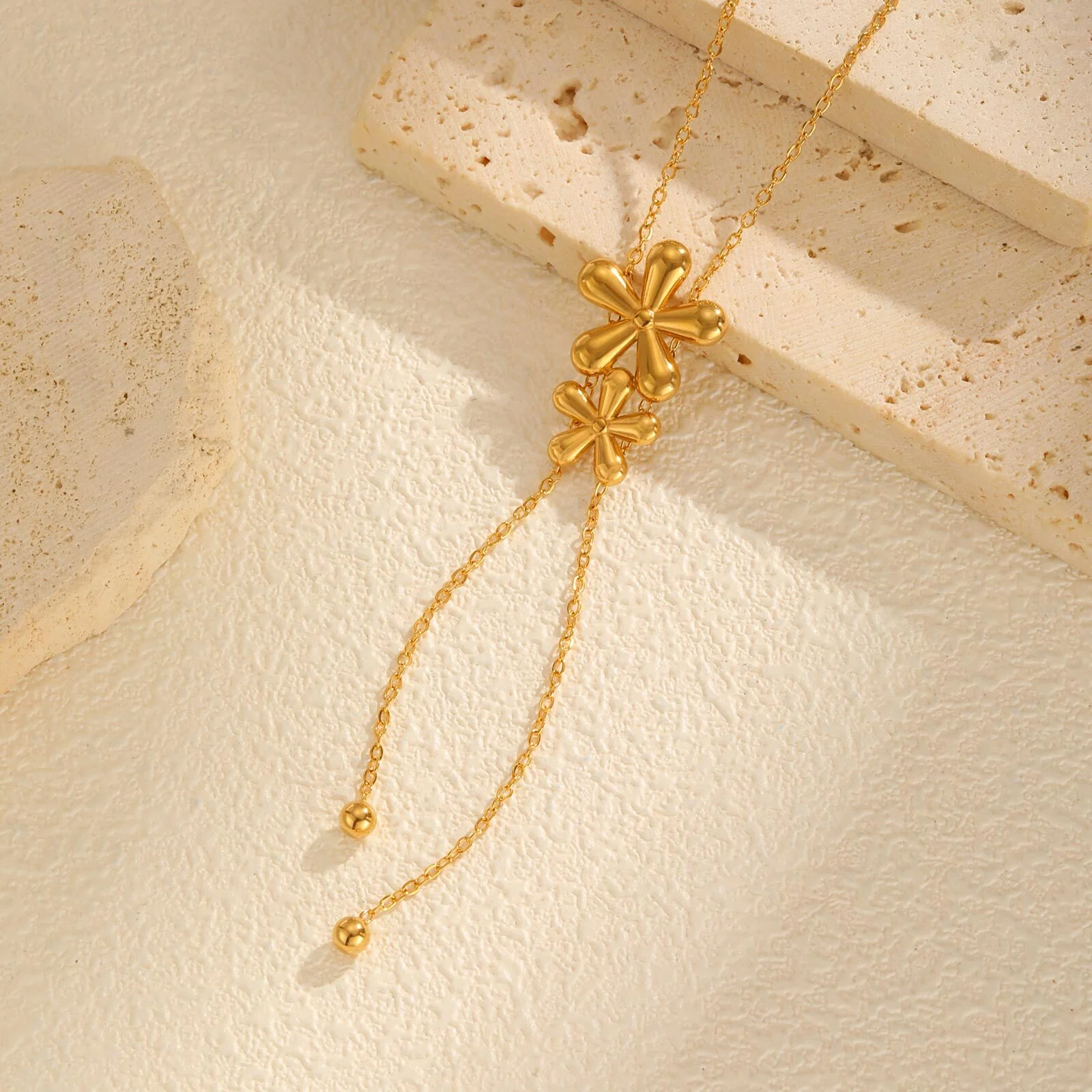 Gold Floral Drop Pendant Necklace - Image 4