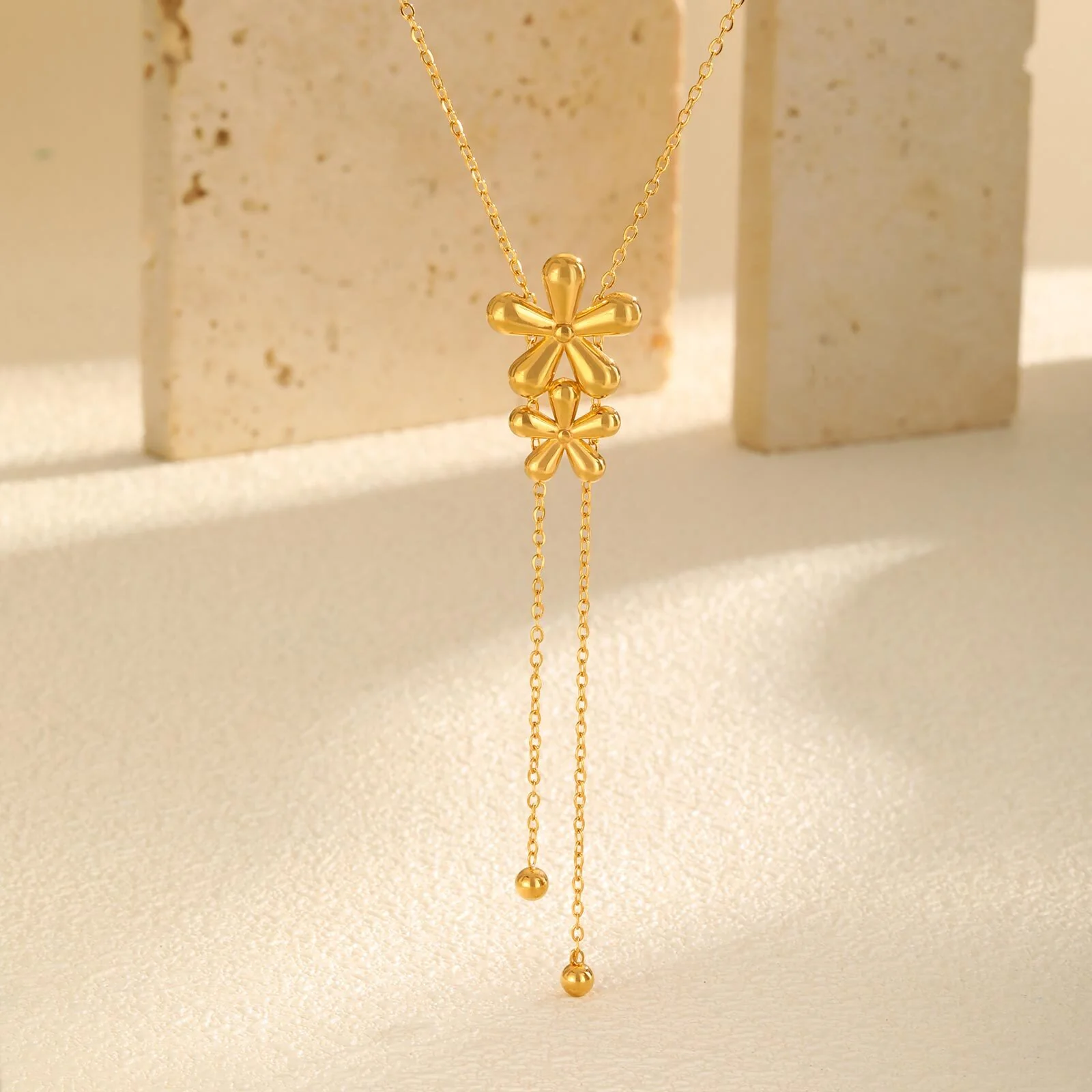 Gold Floral Drop Pendant Necklace - Image 5
