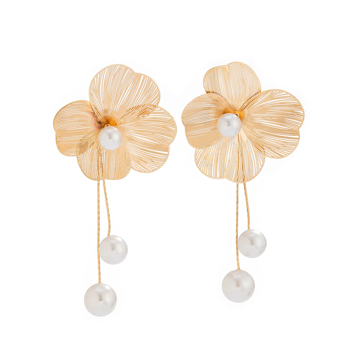 Gold Floral Pearl Drop Earrings - Image 5