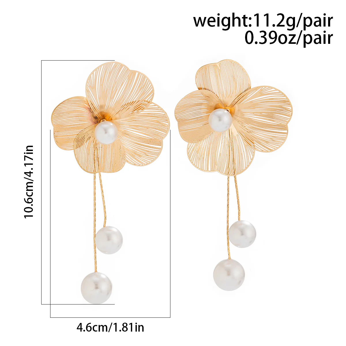 Gold Floral Pearl Drop Earrings - Image 6