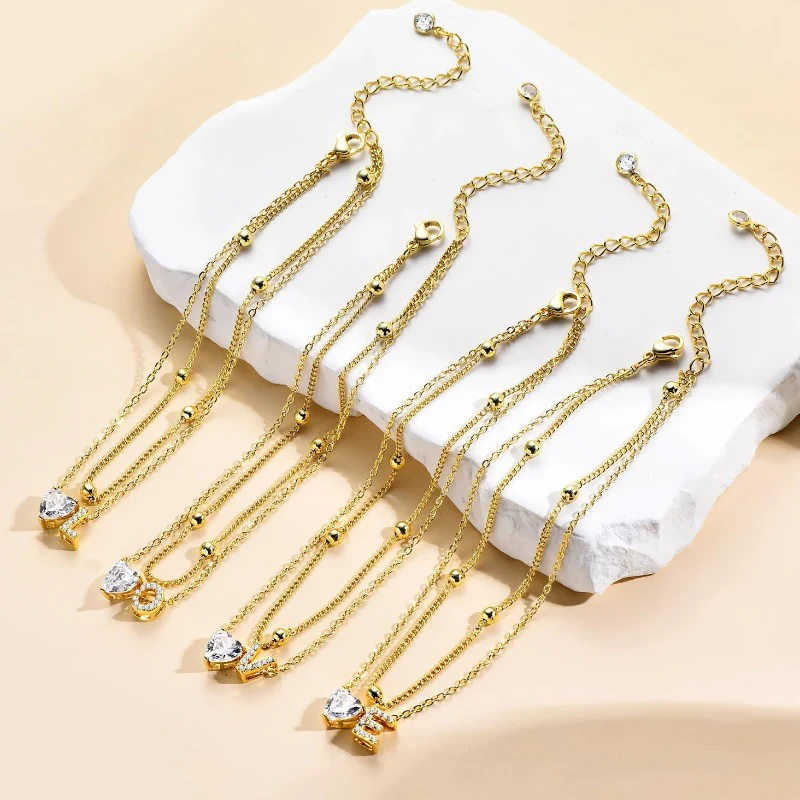 Gold Heart Charm Initial Anklet - Image 27