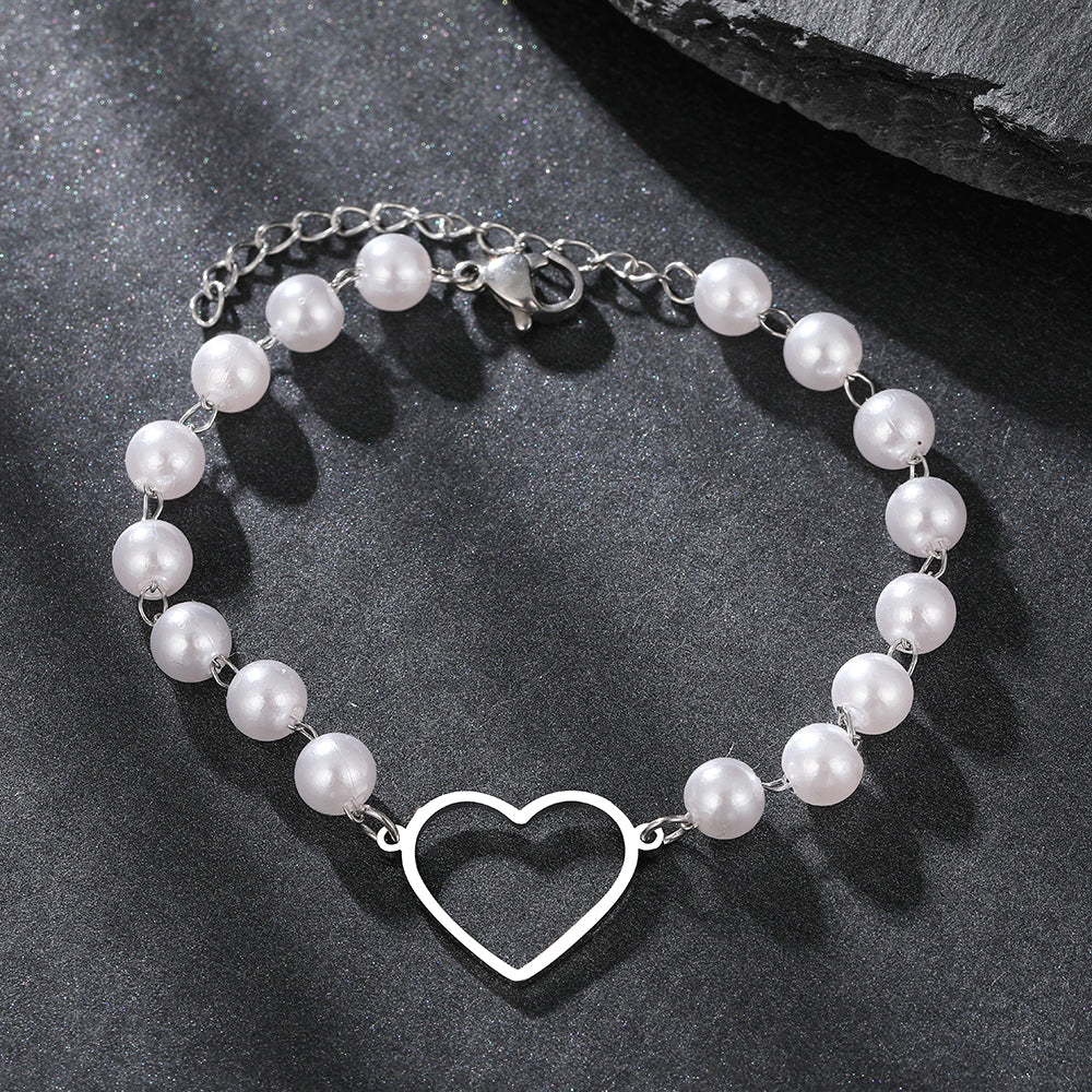 Gold Heart & Pearl Chain Bracelet - Image 3
