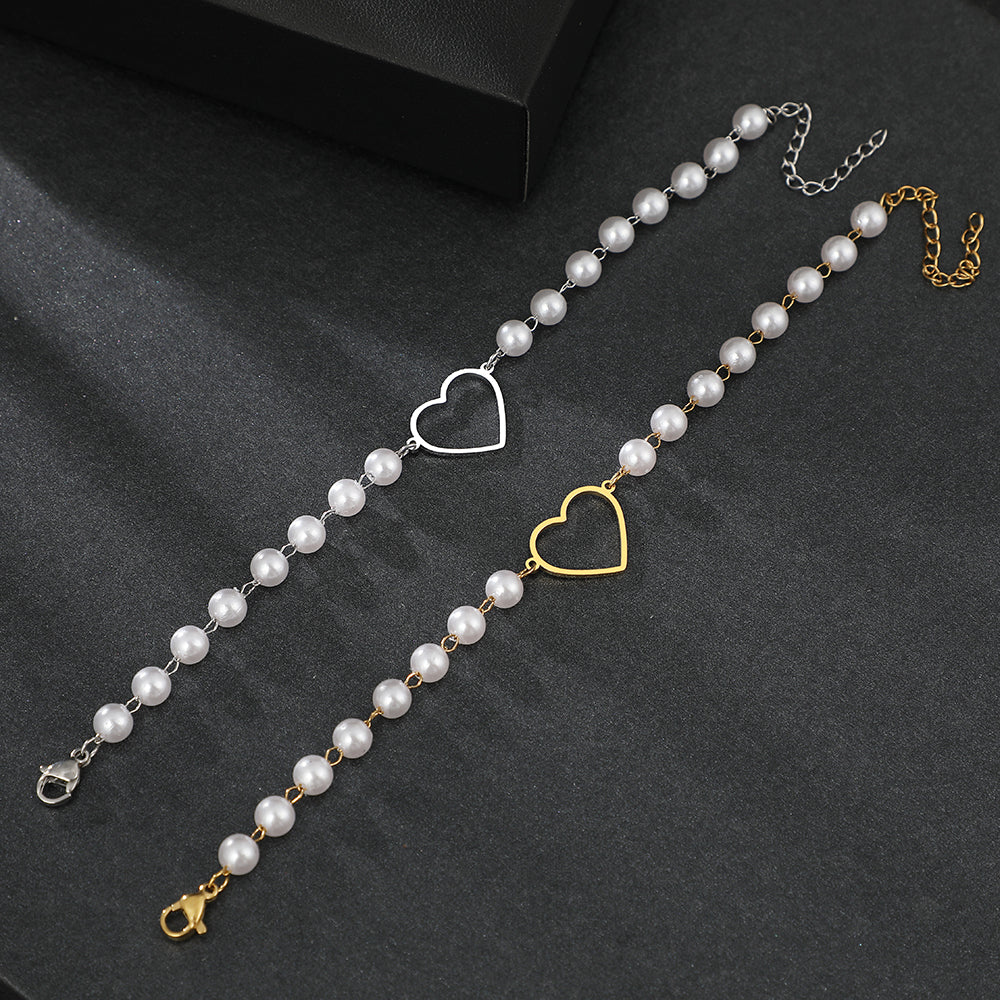 Gold Heart & Pearl Chain Bracelet - Image 4