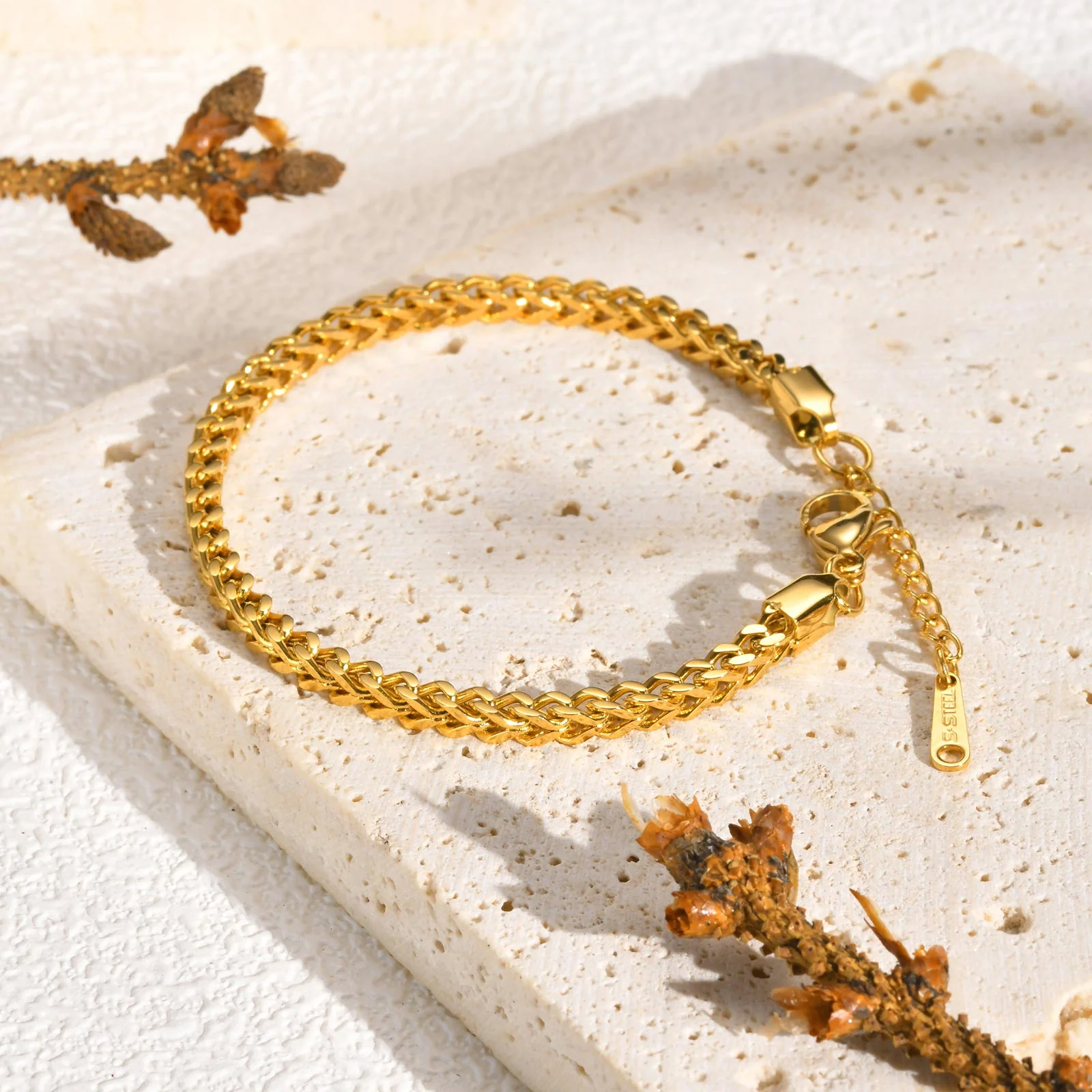 Gold Herringbone Chain Bracelet - Image 2