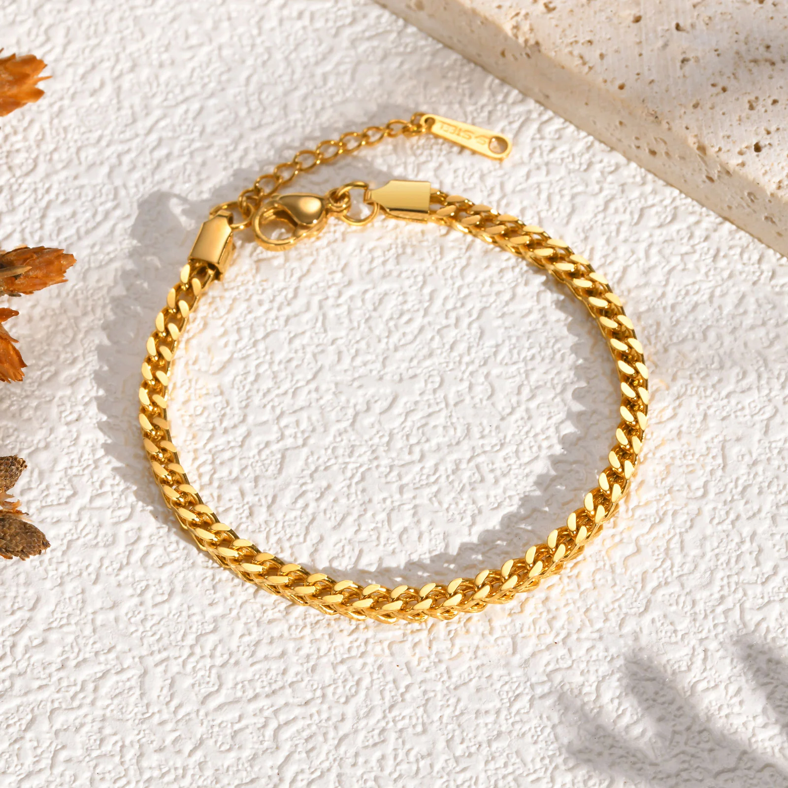 Gold Herringbone Chain Bracelet - Image 2