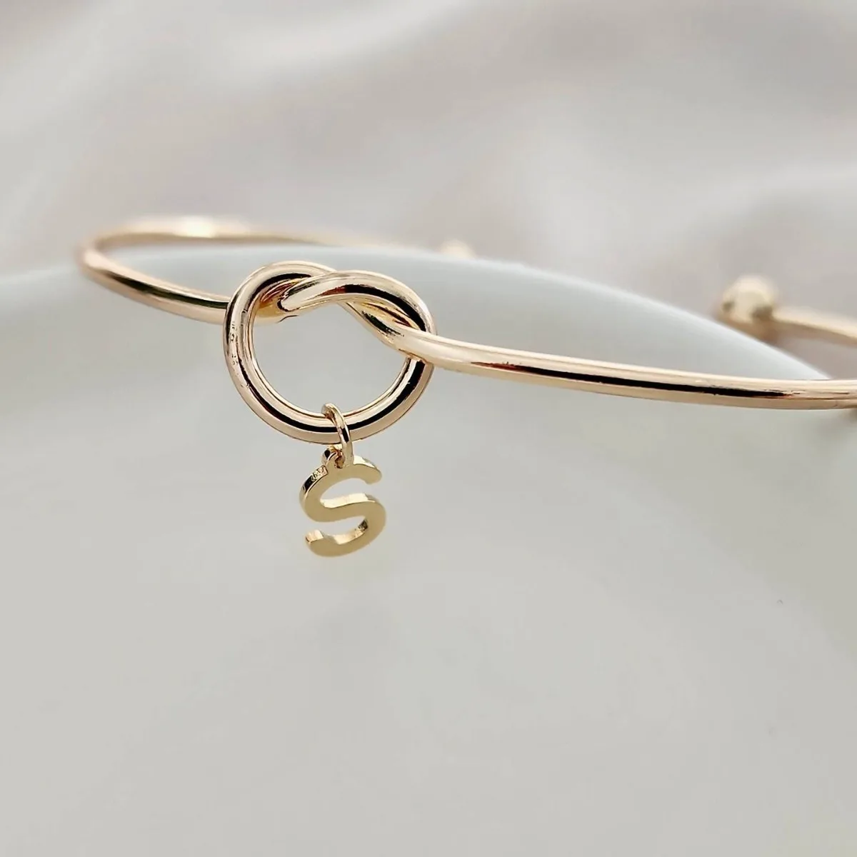 Gold Initial Charm Bangle Bracelet - Image 5