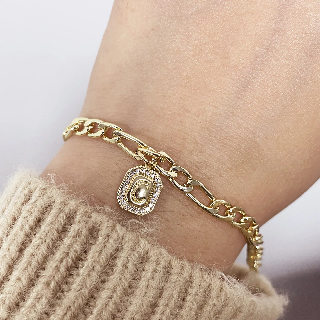 Gold Initial Charm Chain Bracelet - Image 3