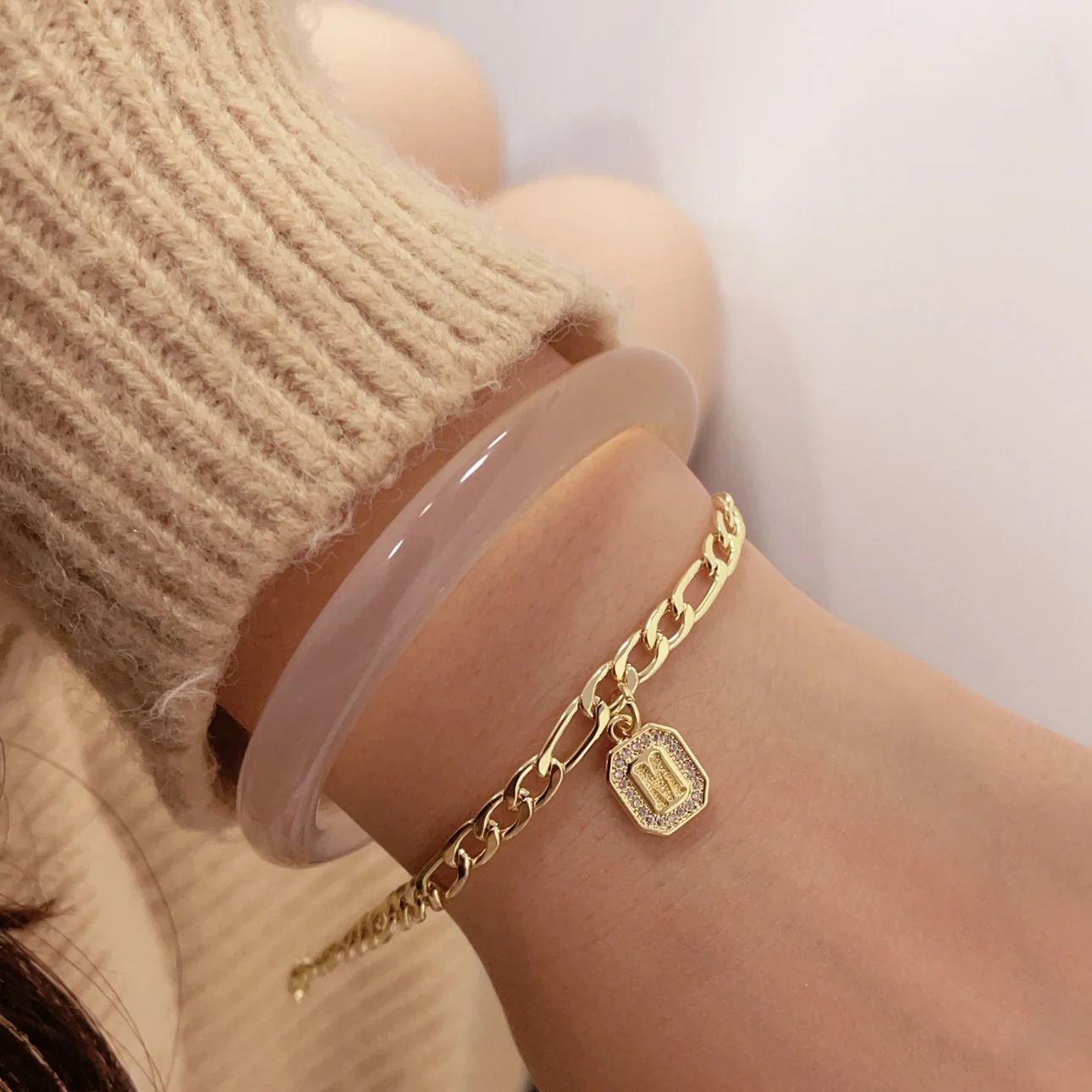Gold Initial Charm Chain Bracelet - Image 5