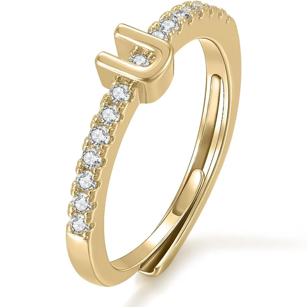 Gold Initial Letter Adjustable Ring - Image 21