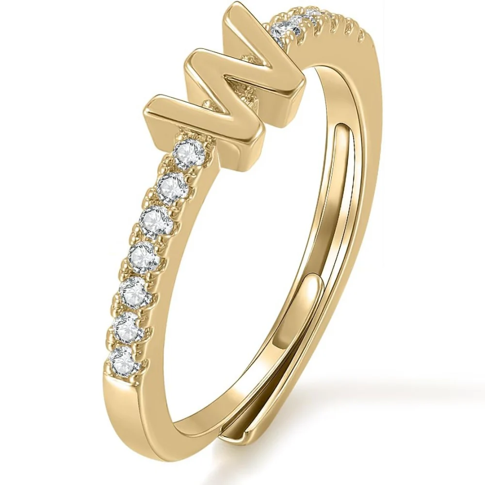 Gold Initial Letter Adjustable Ring - Image 23