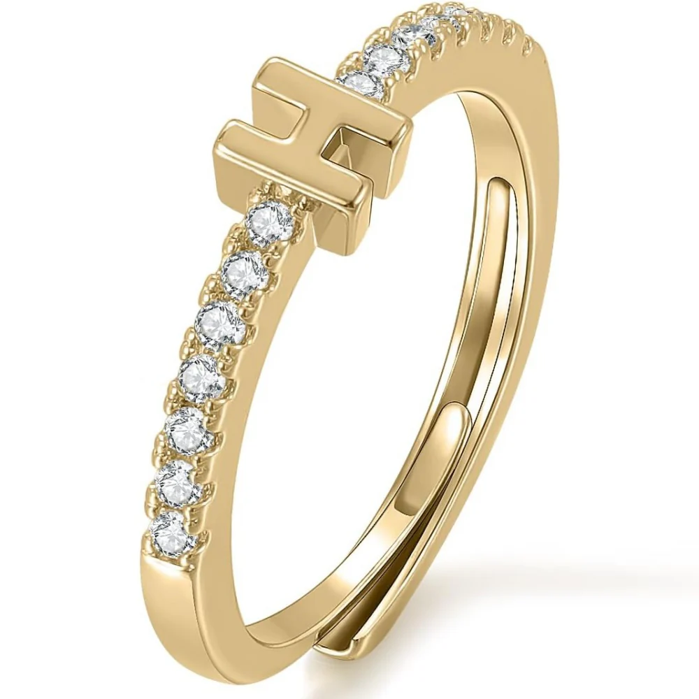 Gold Initial Letter Adjustable Ring - Image 8