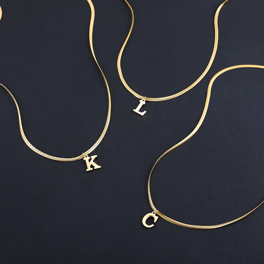 Gold Initial Pendant Snake Chain Necklace - Image 3