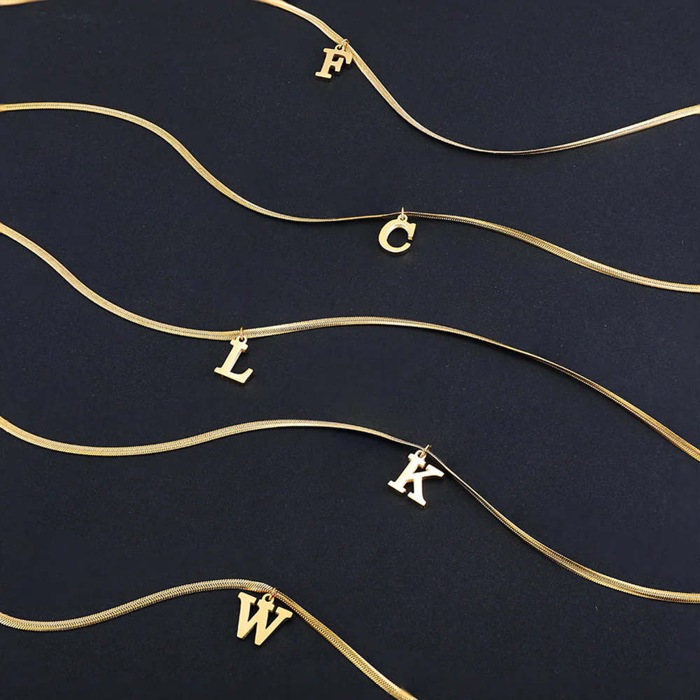 Gold Initial Pendant Snake Chain Necklace - Image 4