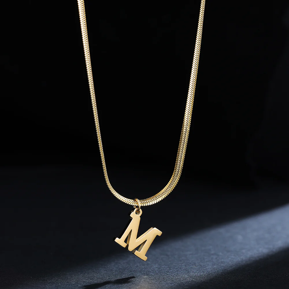 Gold Initial Pendant Snake Chain Necklace - Image 5