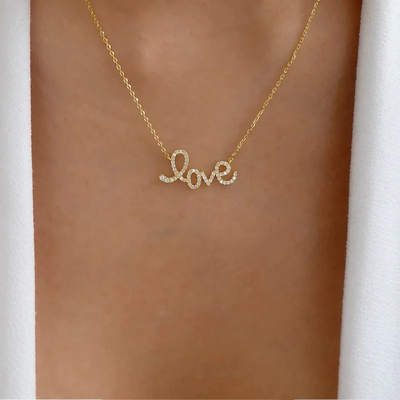 Gold āLoveā Script Pendant Necklace