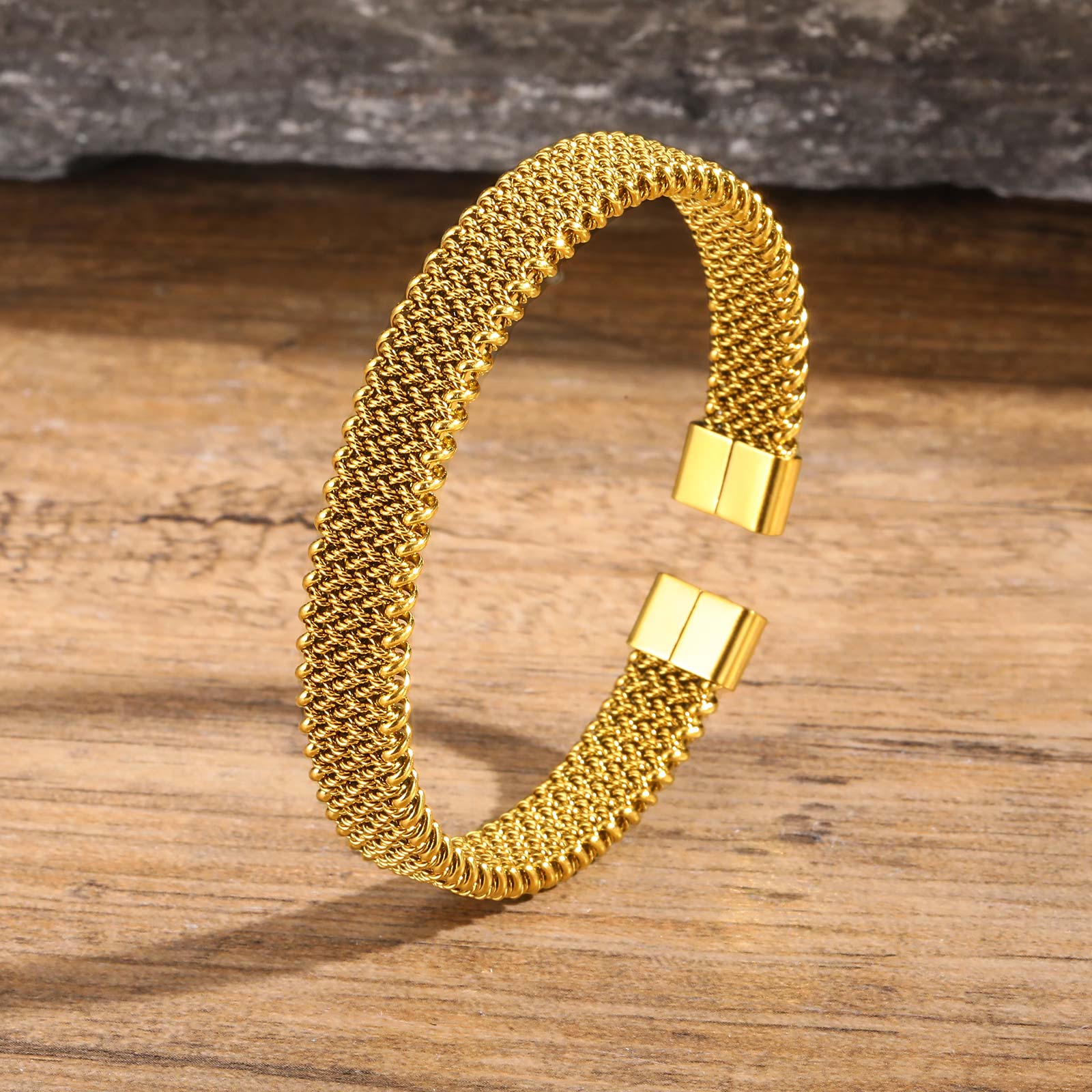 Gold Mesh Textured Cuff Bracelet - Image 2