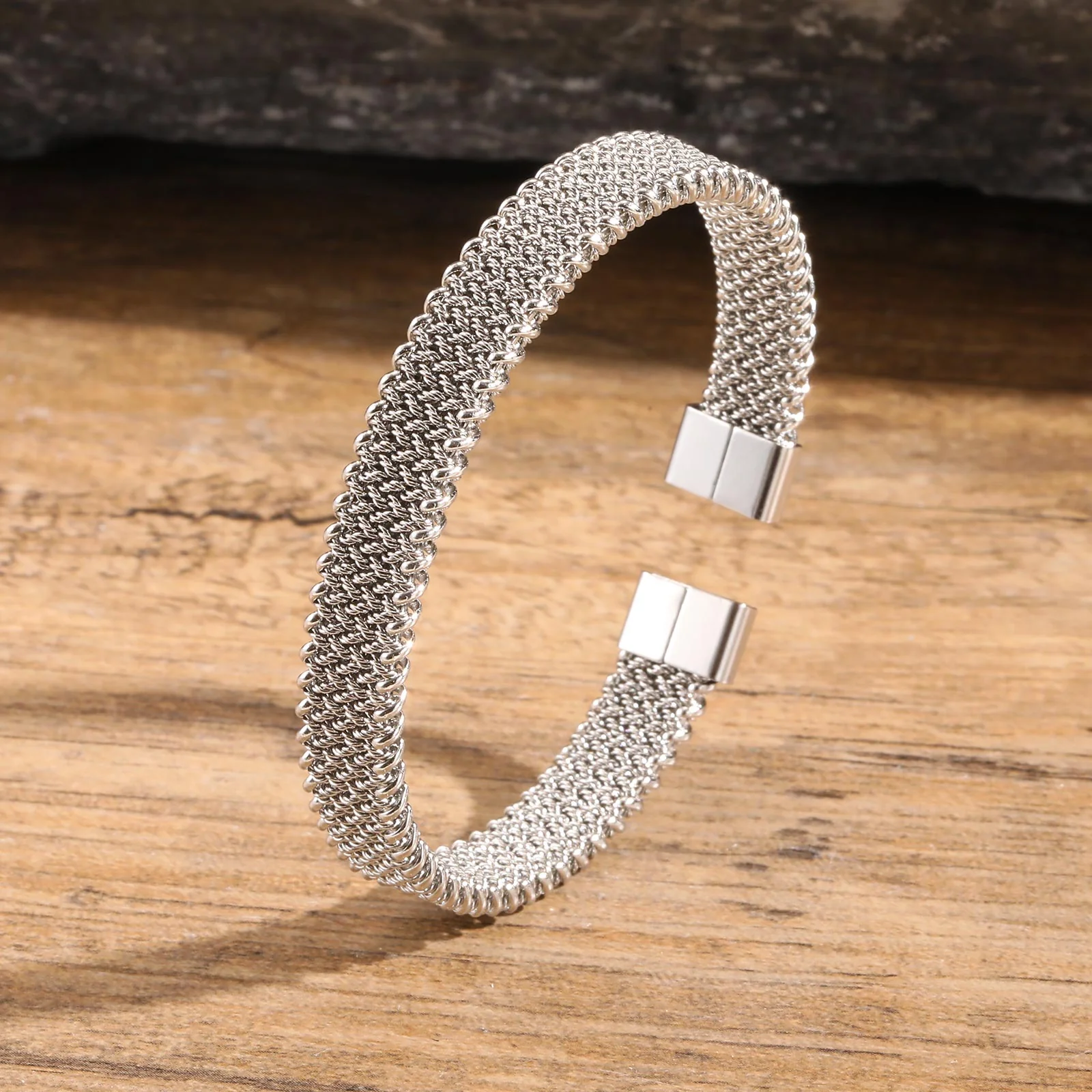 Gold Mesh Textured Cuff Bracelet - Image 3