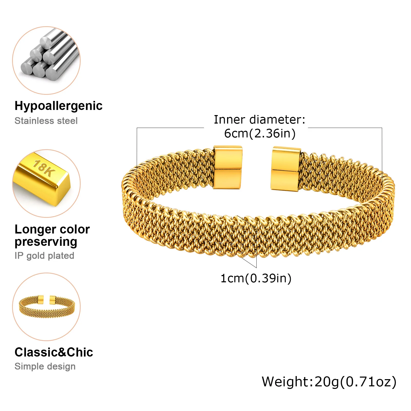 Gold Mesh Textured Cuff Bracelet - Image 4