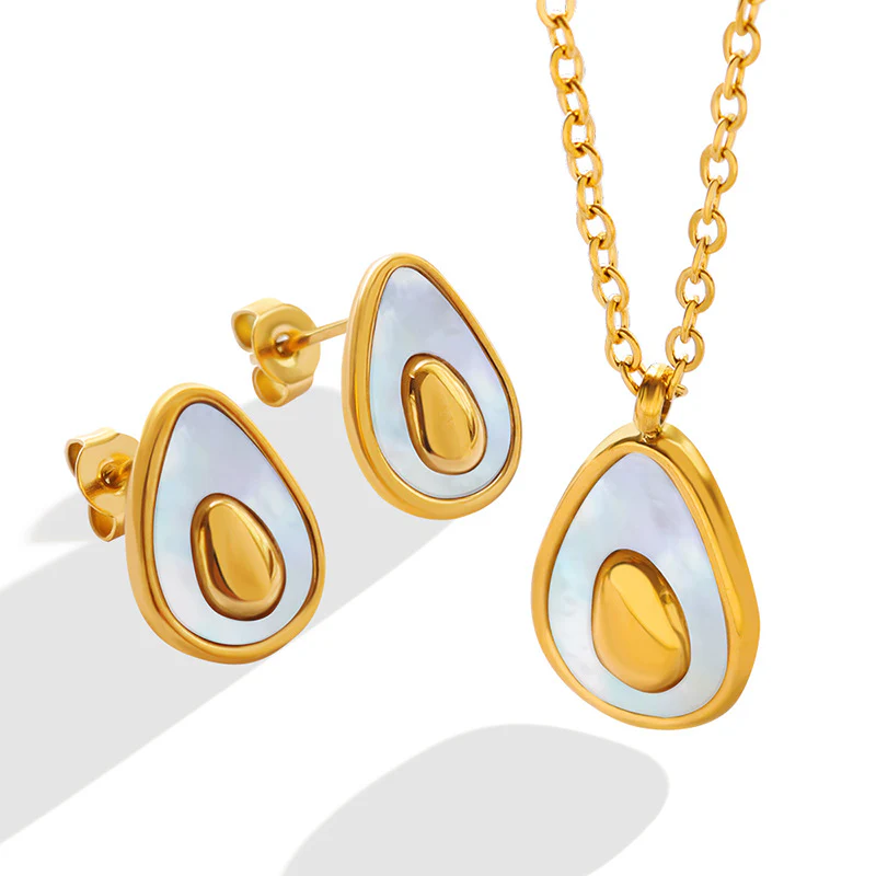 Gold & Mother of Pearl Teardrop Jewelry Set - Image 3
