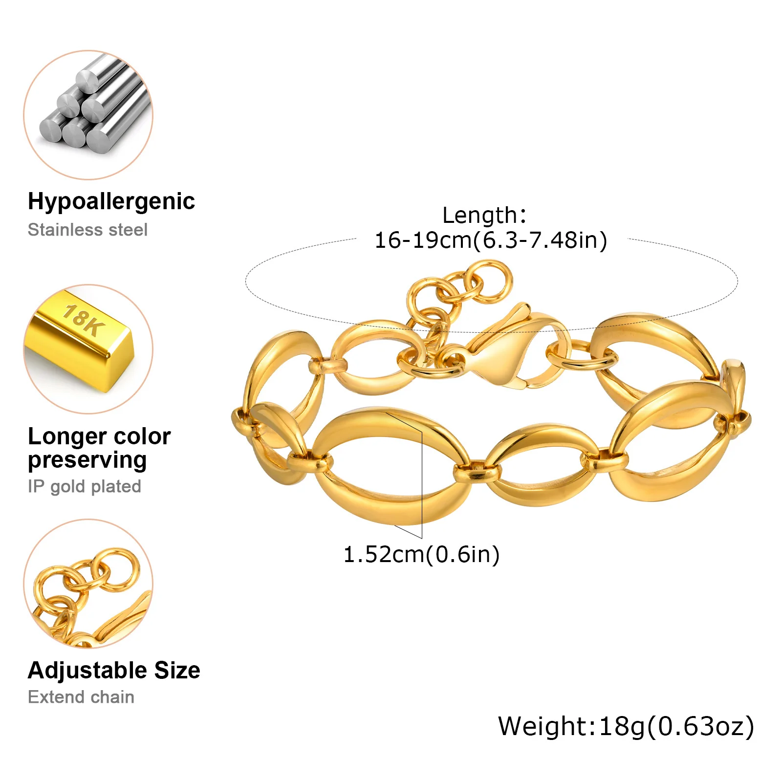 Gold Oval Link Chain Bracelet - Image 5