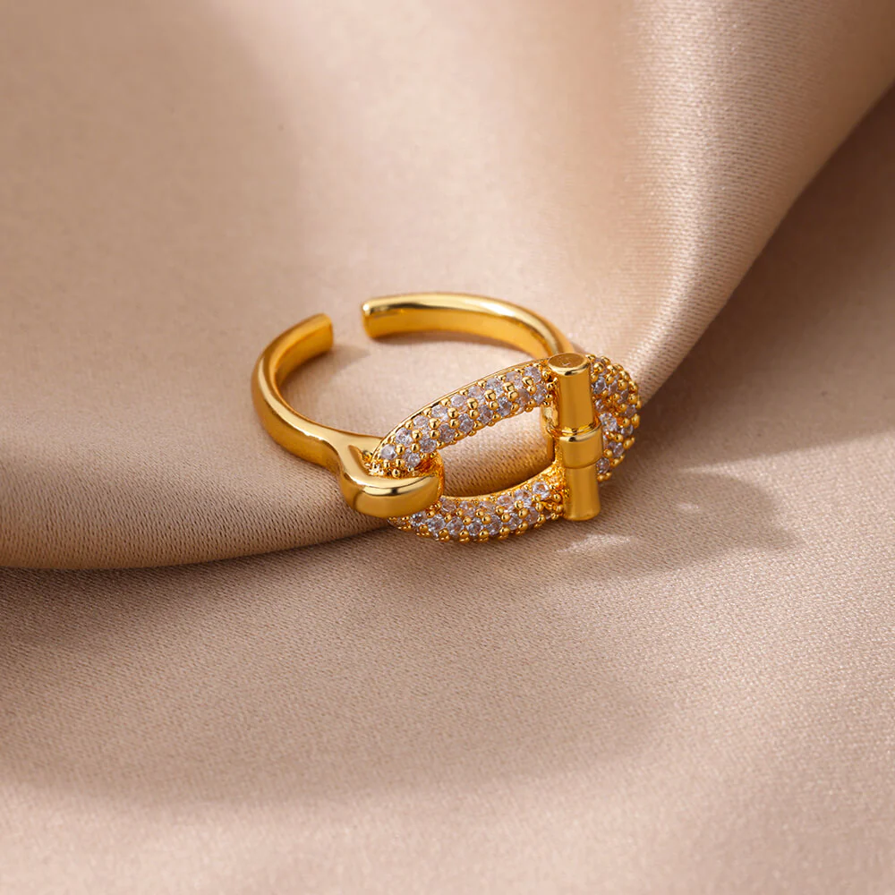 Gold Oval Zircon Open Ring - Image 3