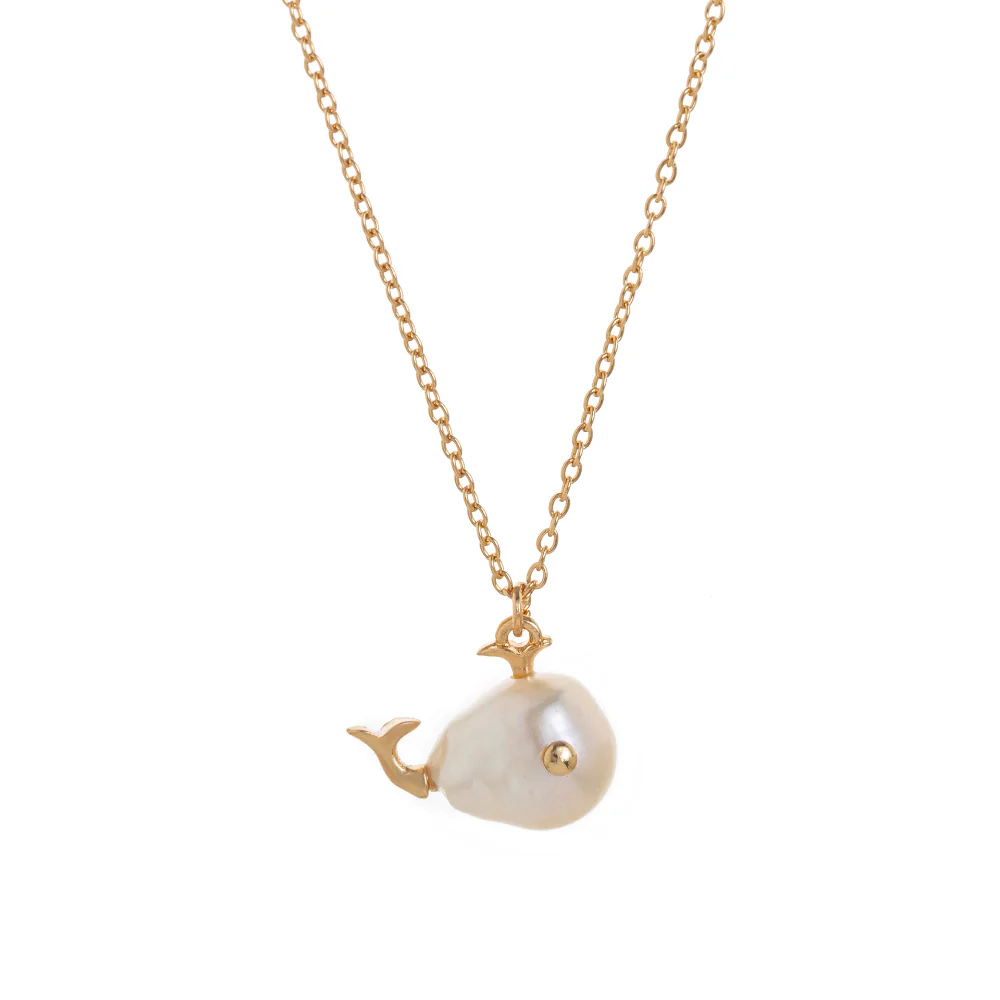 Gold Pearl Fish Pendant Necklace - Image 2