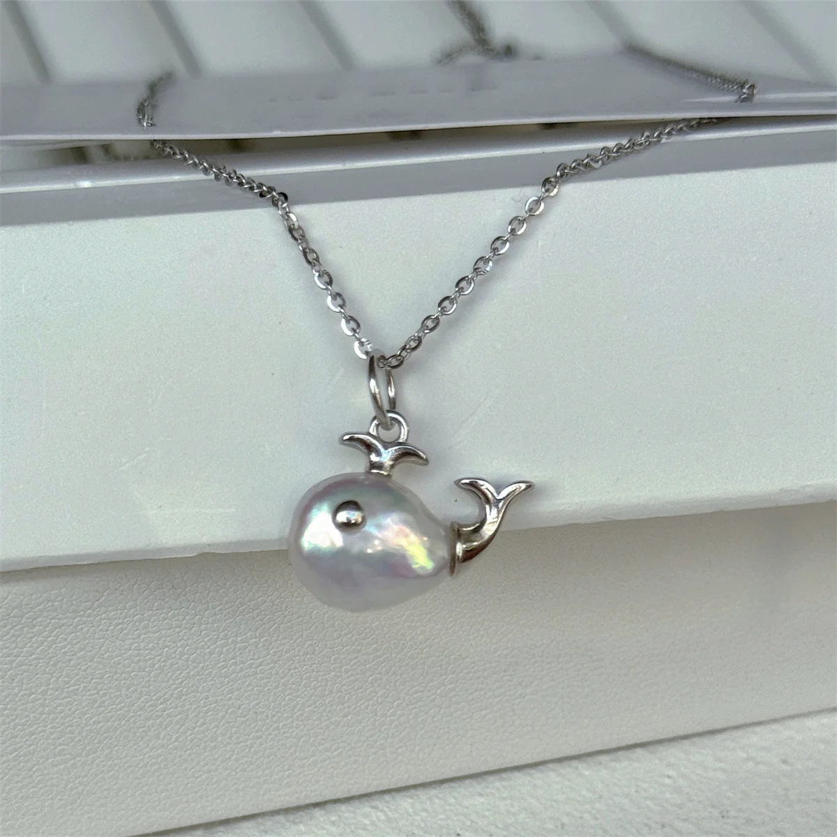 Gold Pearl Fish Pendant Necklace - Image 4