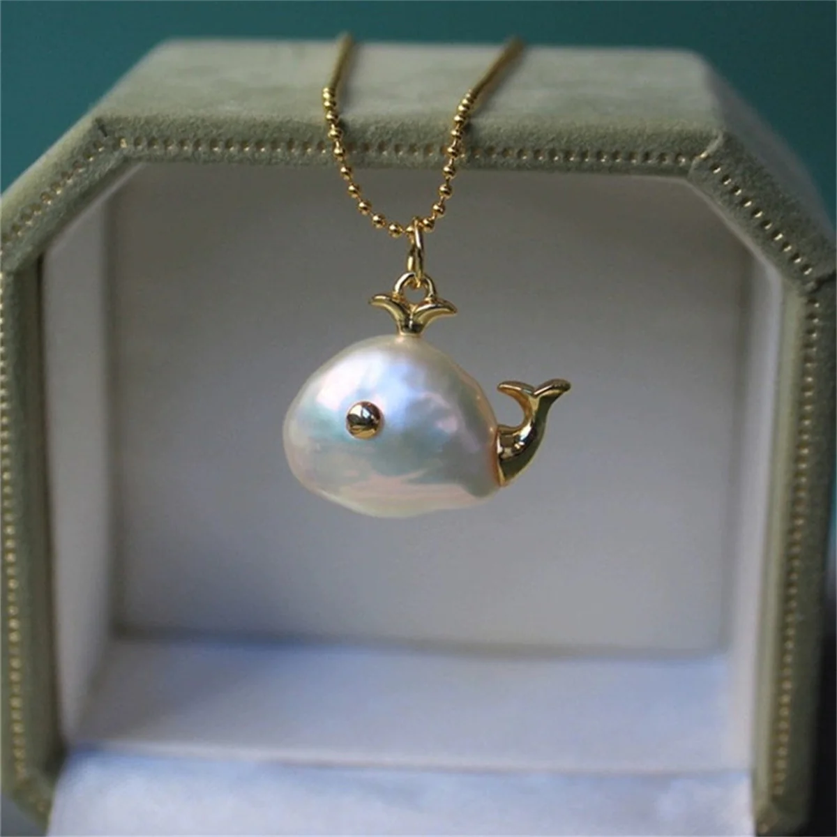 Gold Pearl Fish Pendant Necklace - Image 5