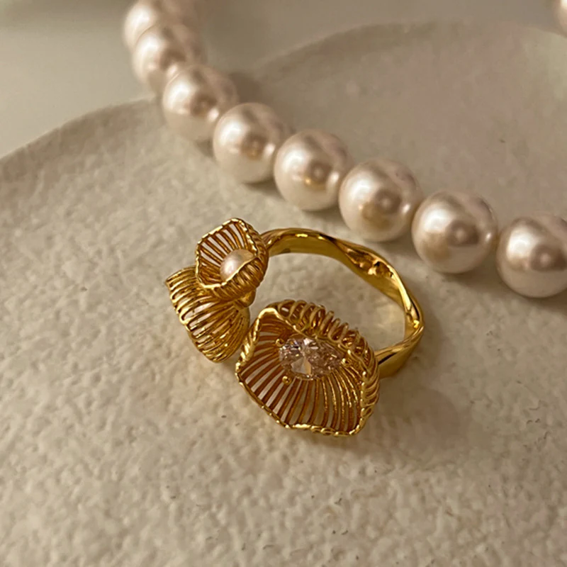 Gold Pearl Wing Couple Ring - Image 2