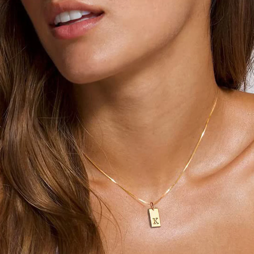 Gold Rectangle Initial Pendant Necklace