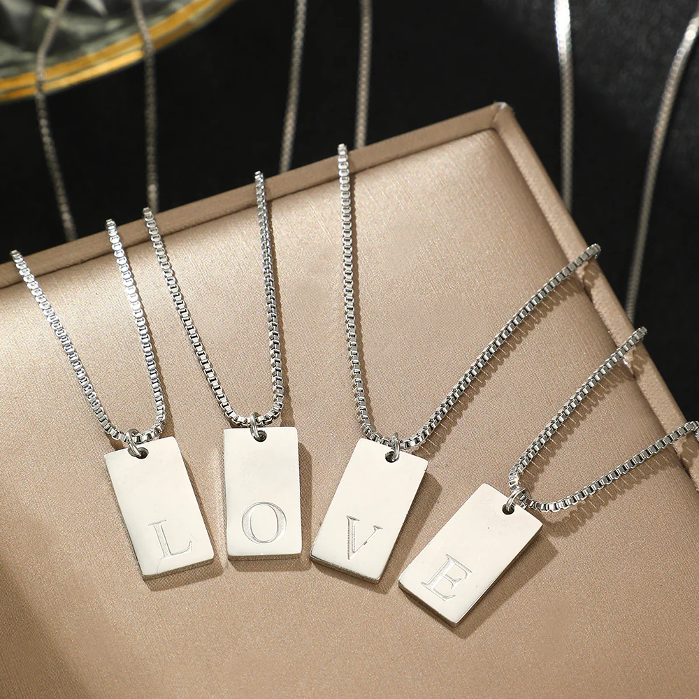 Gold Rectangle Initial Pendant Necklace - Image 3