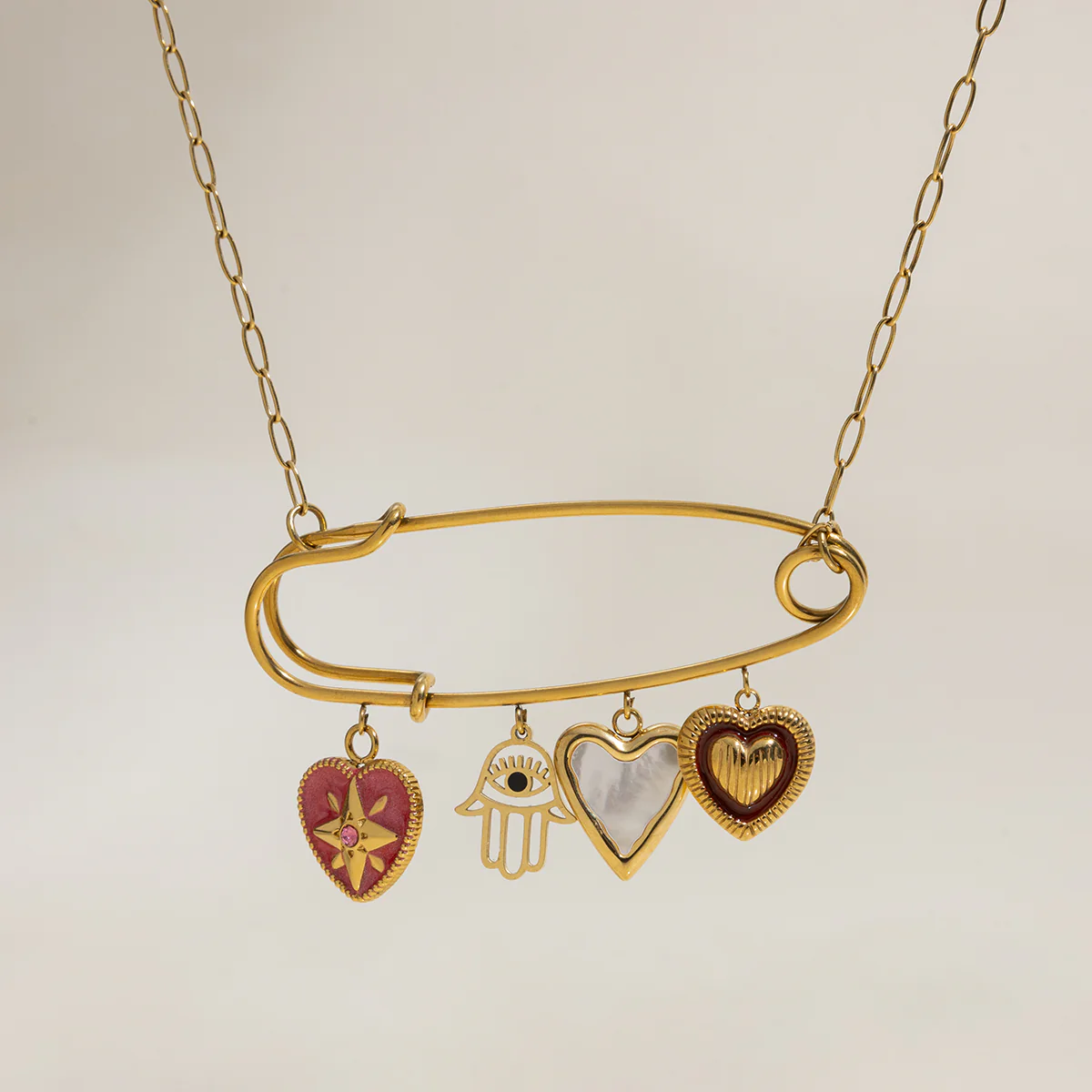Gold Safety Pin Charm Necklace - Image 2